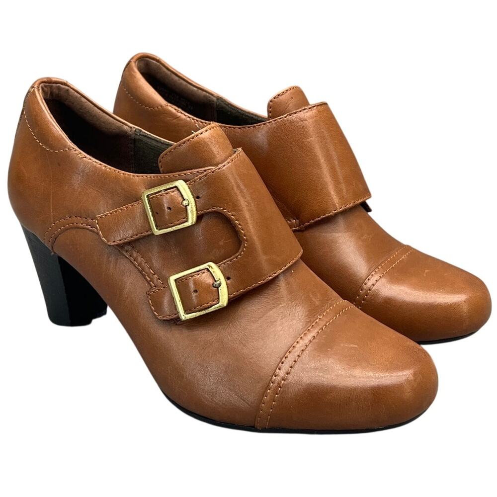 Clarks Bendables Sapphire Athena Tan Leather Double Monk Strap Bootie Women 7